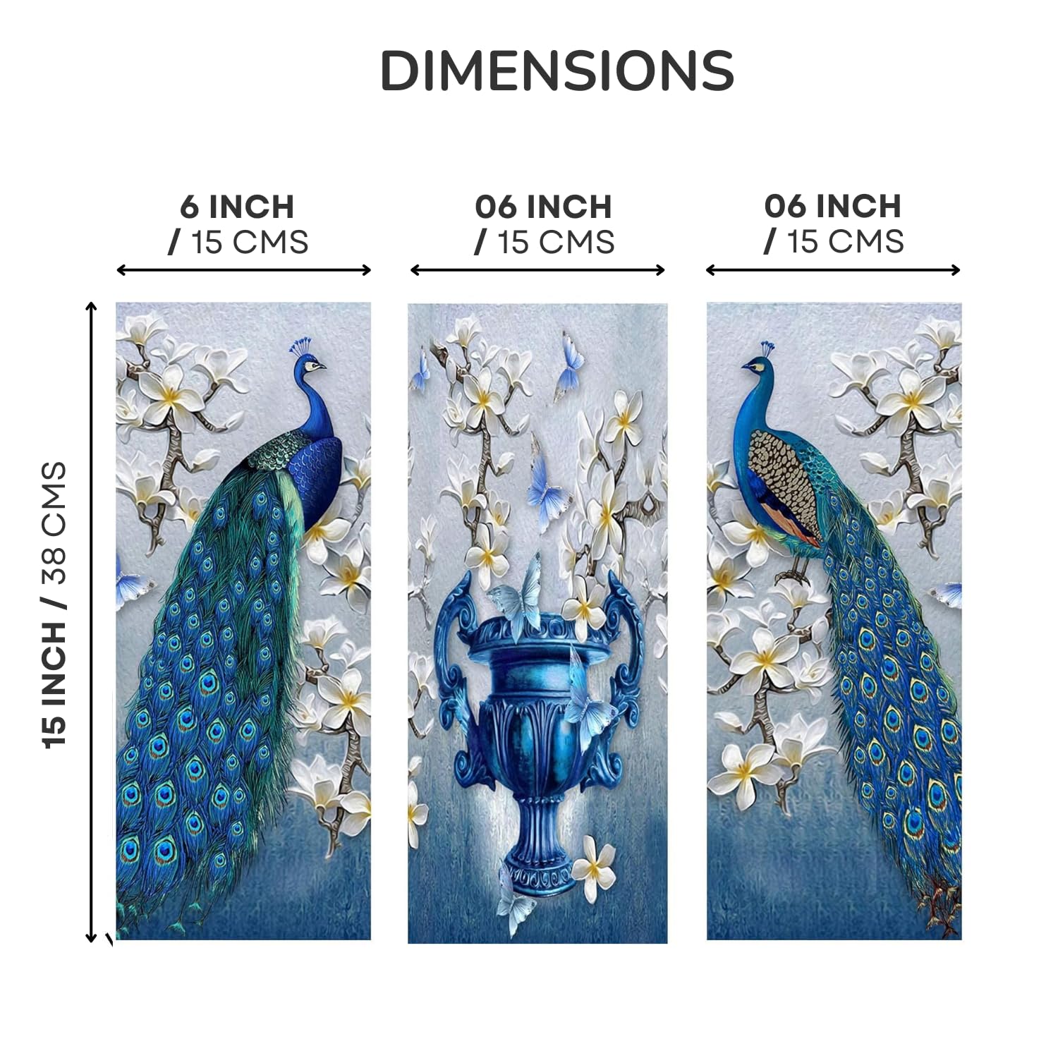 Masstone Peacock Wall Art For Living Room | Wall Art For Bedroom (15X18 Inch) | Wall Art Frames Set Of 3 | Wall Hanging Art Deco